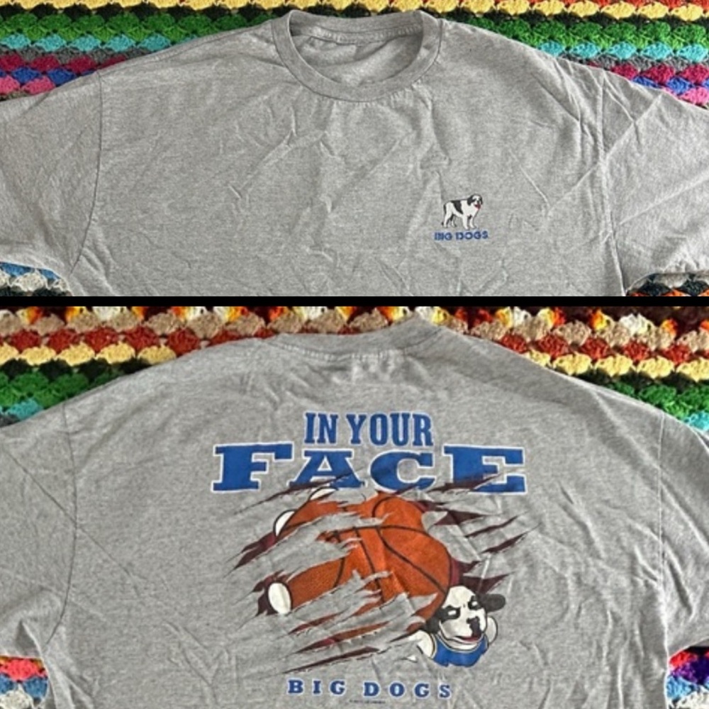 Vintage 2002 Big Dogs Y2K Basketball In Your Face Graphic Tee Chest Embl…